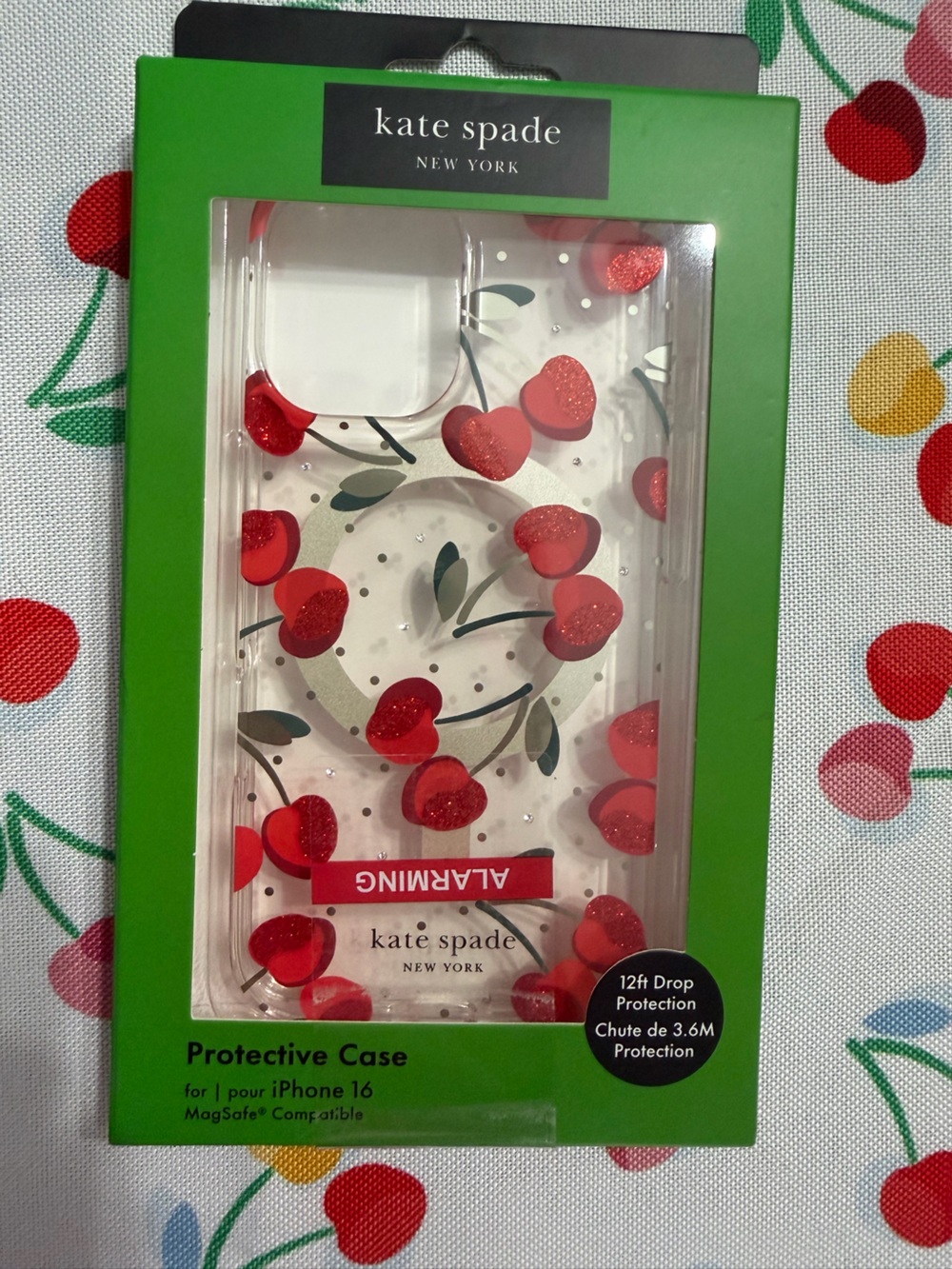 kate spade Clear Cherry Phone Case with Red Glitter Accents